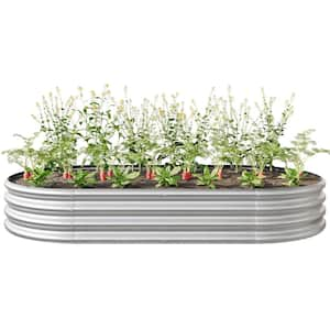 Large 71 in. L Silver Metal Oval Outdoor Raised Garden Bed Vegetables Flowers Planter Bed (1-Pack)