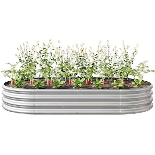 ToolCat Large 71 in. L Silver Metal Oval Outdoor Raised Garden Bed Vegetables Flowers Planter Bed (1-Pack)