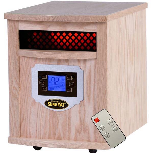 SUNHEAT 1500-Watt Infrared Electric Portable Heater with Remote Control, LCD Display and Cabinetry - Natural Oak