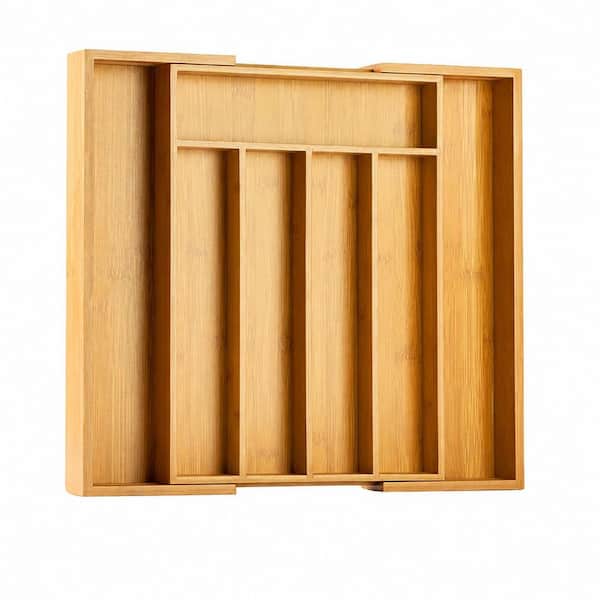 Nature Bamboo Expandable Silverware Drawer Organizer with 5 to 7 Compartments for Utensils