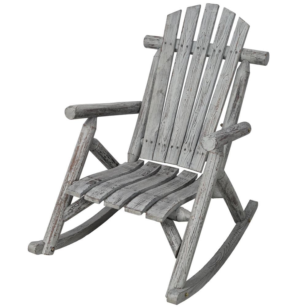 Tenleaf Light Gray Wood Indoor Outdoor Rocking Chair, Ergonomic