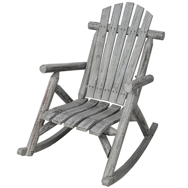 Tenleaf Light Gray Wood Indoor Outdoor Rocking Chair, Ergonomic Seat Plus High Back Design