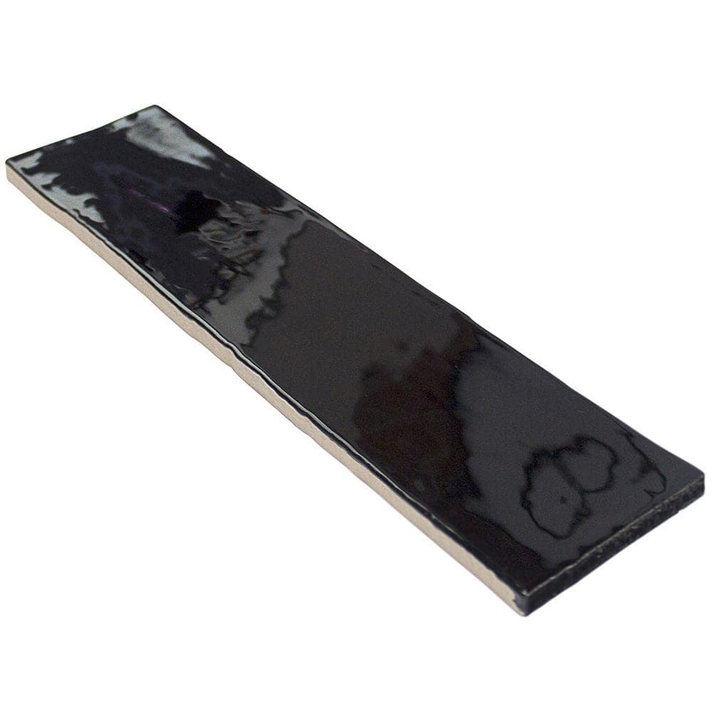 Messi Black Polished Ceramic Subway Wall Tile 3x12