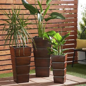 31 in. 25 in. and 20 in. Extra Large Brown Metal Indoor Outdoor Light Weight Planter with Tapered Base (3-Pack)
