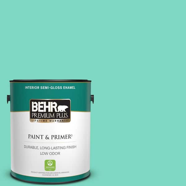 BEHR PREMIUM PLUS 1 gal. #480A-3 Mint Majesty Semi-Gloss Enamel Low Odor Interior Paint & Primer