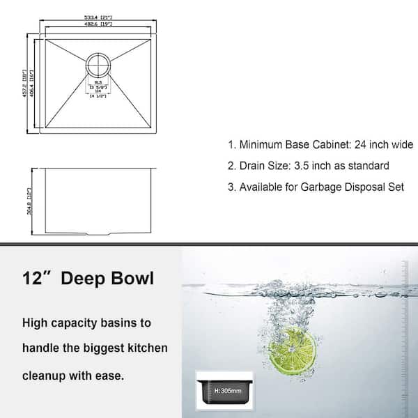 LORDEAR 21 in.W x 18 in. D x 12 in. H Stainless Steel Undermount Single Bowl Laundry/Utility Sink with Accessories