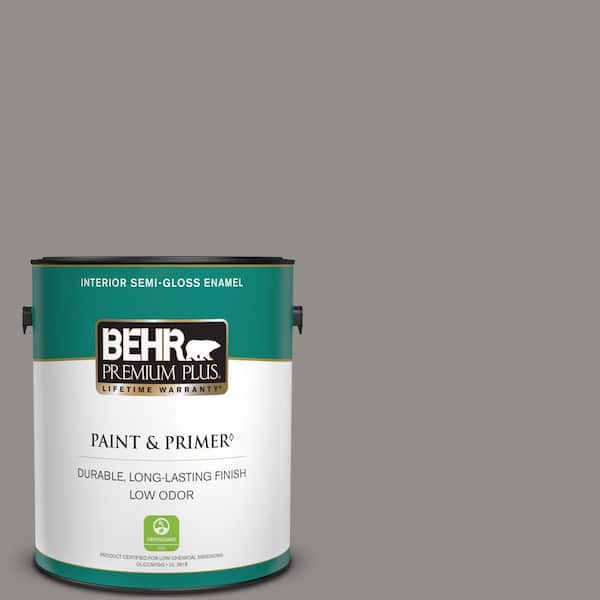 BEHR PREMIUM PLUS 1 gal. Home Decorators Collection #HDC-AC-19 Grant Gray Semi-Gloss Enamel Low Odor Interior Paint & Primer