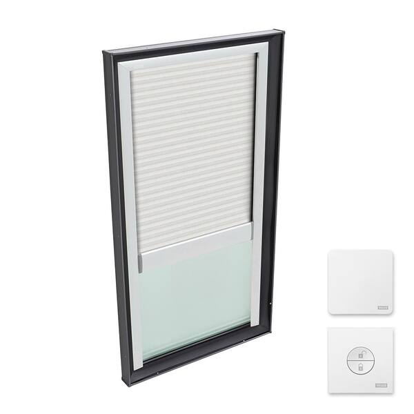 VELUX 30-1/2 in. x 46-1/2 in. Fixed Curb Mount Skylight with Laminated LowE3 Glass & White Solar Powered Light Filtering Blind