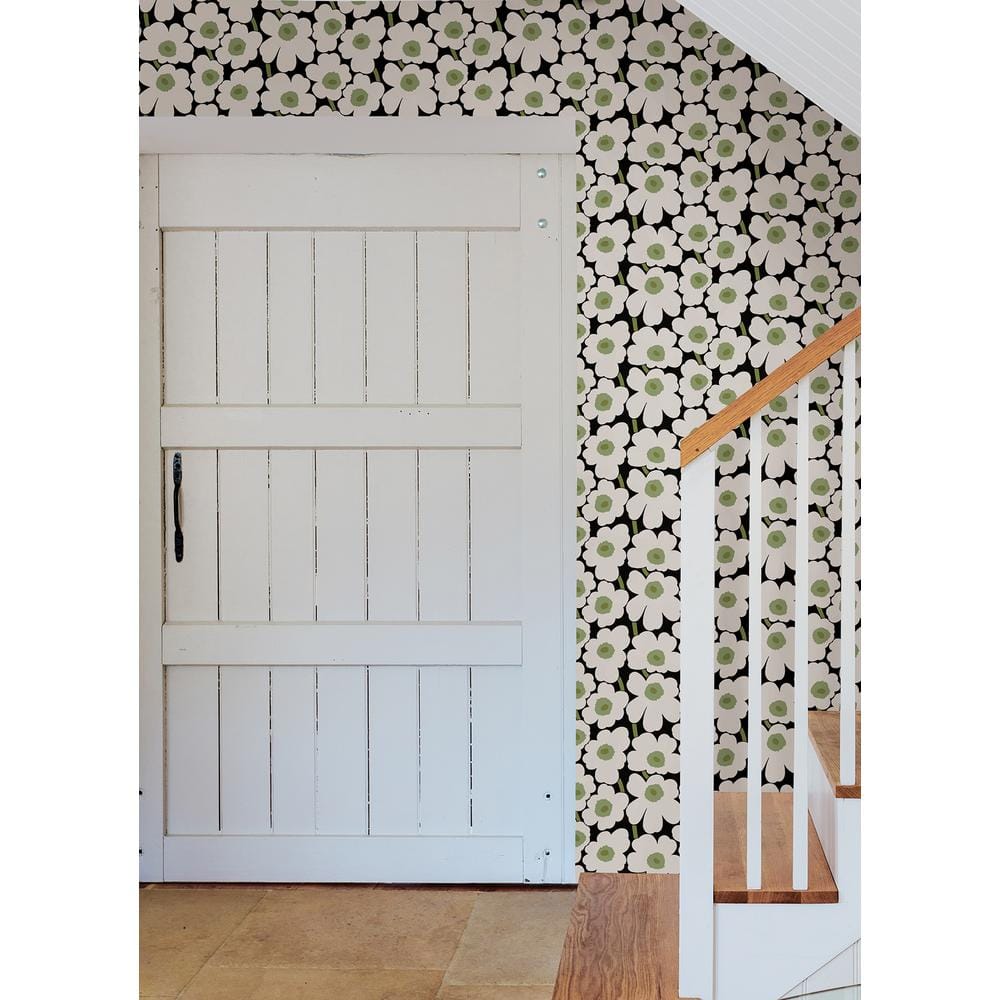 Black and White Vinyl Floral Peel and Stick Wallpaper Roll