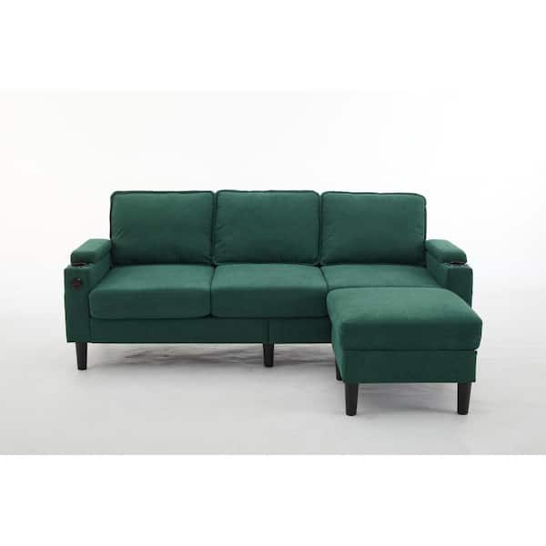 Z-joyee 78 in Wide Square Arm Linen L-Shaped Modern Upholstered Sofa in Green