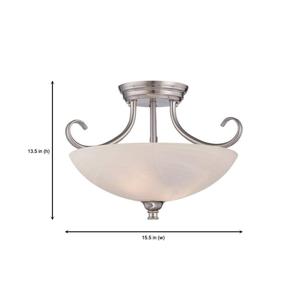 Kendall Satin Platinum Semi Flush Mount with Alabaster Glass Shade