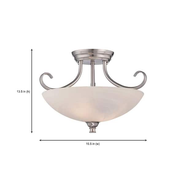 Designers Fountain - Kendall 15.5 in. 2-Light Satin Platinum Transitional Entryway Semi-Flush Mount with Alabaster Glass Shade