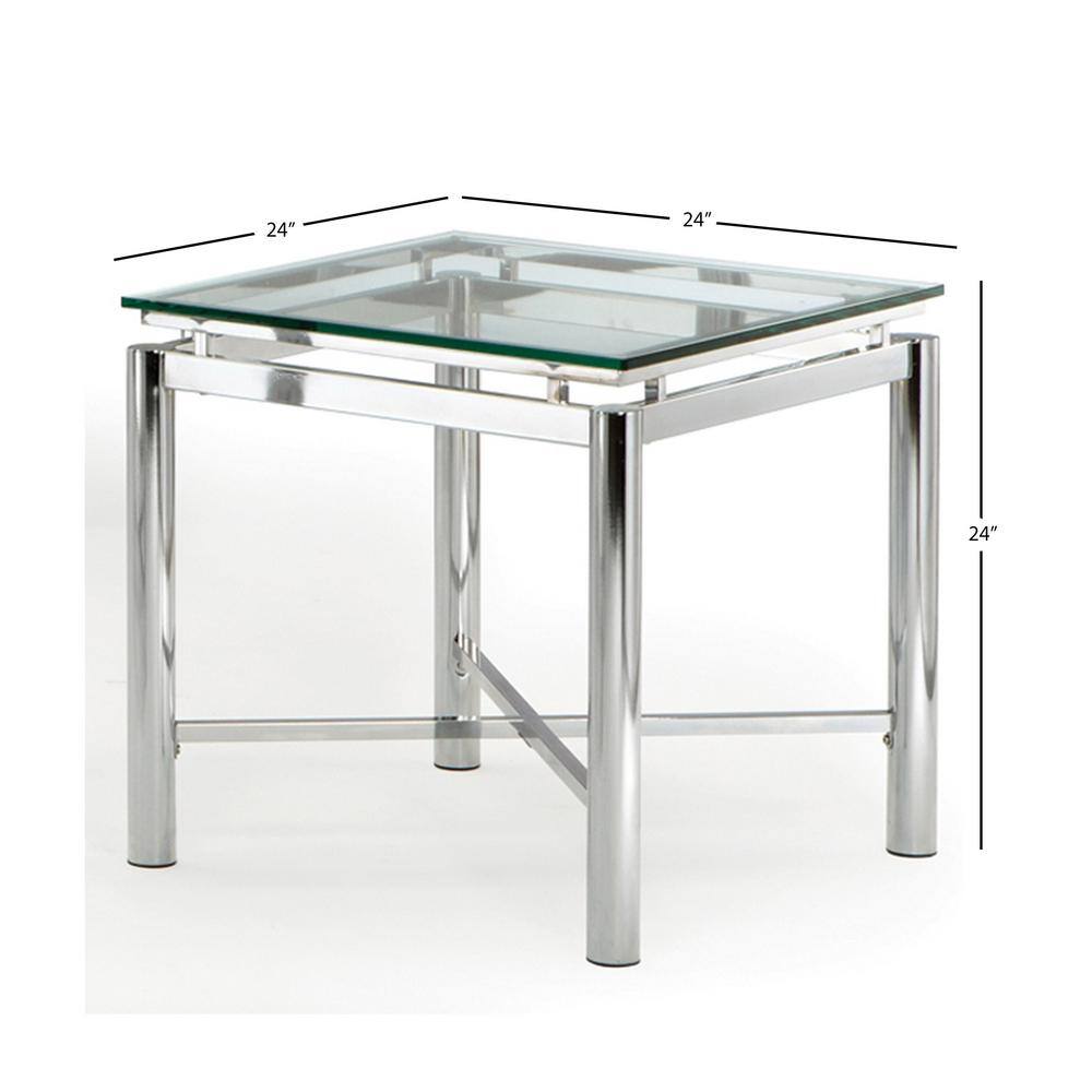 Nova Square Chrome X-Base End Table with Tempered Glass Top