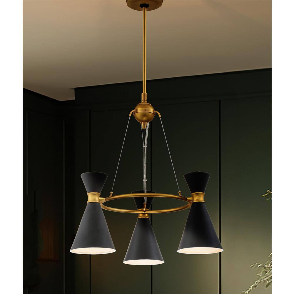 Honey Gold and Black 3-Light Mini Chandelier with Steel Shades