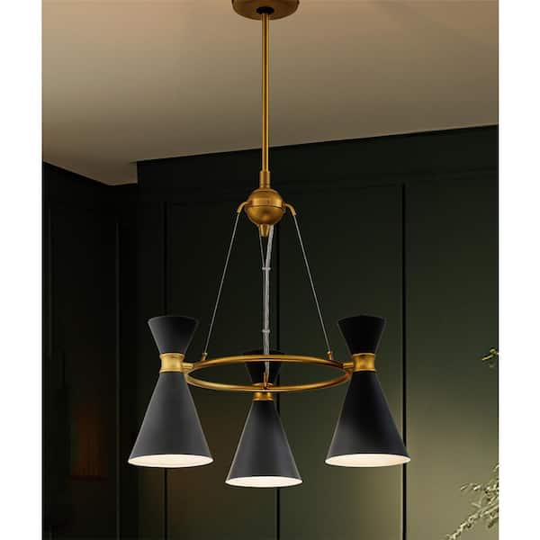 George Kovacs Conic 3-Light Honey Gold Chandelier with Black Metal 