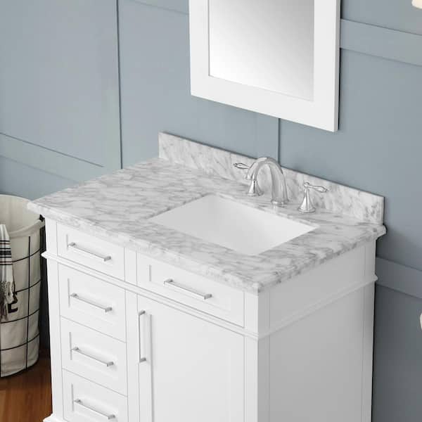 Home Decorators Collection Sonoma 36 In, 36 White Bathroom Vanity With Carrara Marble Top