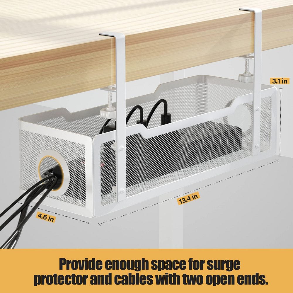 Under Desk Cable Management Tray Wire Organizer White No Drill Clamp Cord Organization for Office Home - Thumbnail 2
