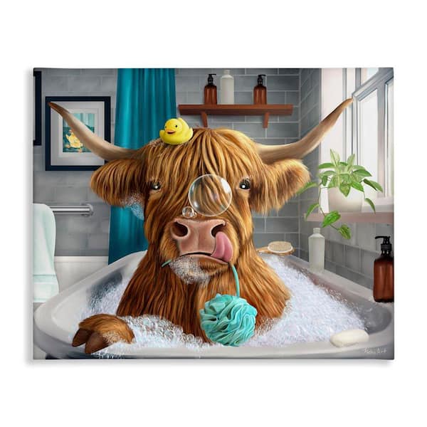 Highland Cow Bubble Bath by Mehu Art Unframed Animal Graphic Art Print 30 in. x 40 in.