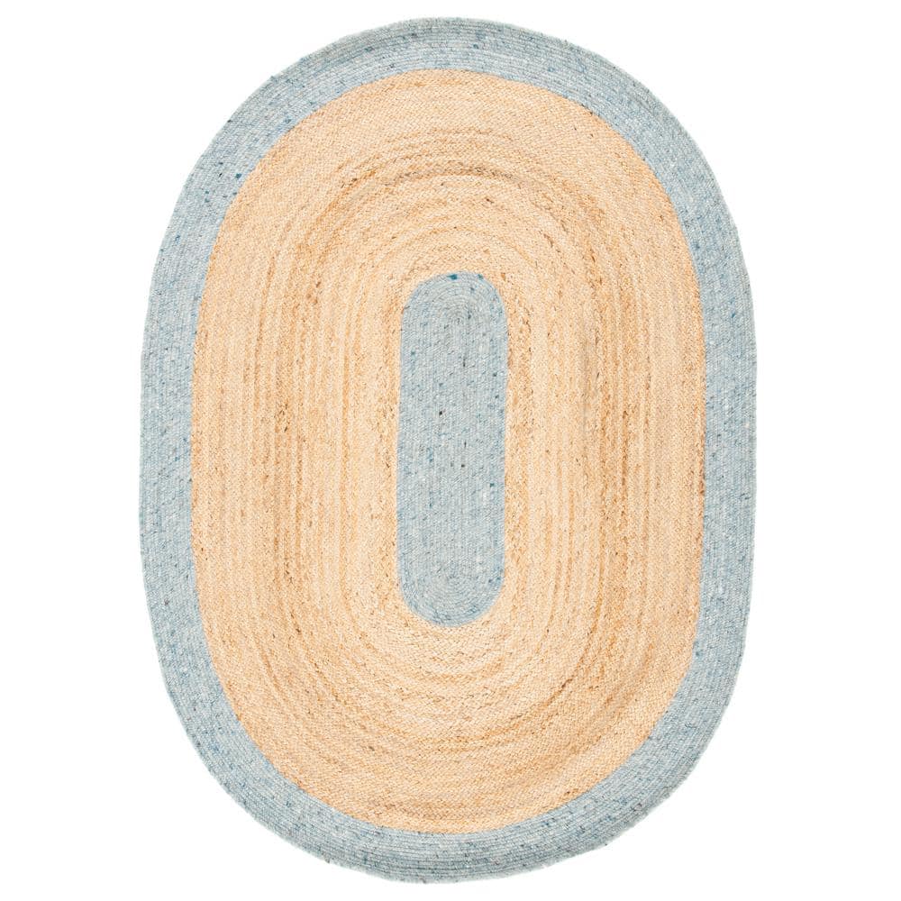 Braided Light Blue/Gold 4 ft. x 6 ft. Oval Solid Border Area Rug price history on PriceWatchPro