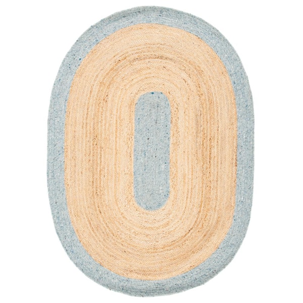 SAFAVIEH Braided Light Blue/Gold 5 ft. x 7 ft. Oval Solid Border Area Rug