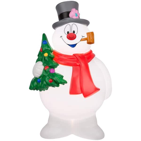 24 in. Lighted Blow Mold Frosty with Tree Outdoor Christmas Decoration