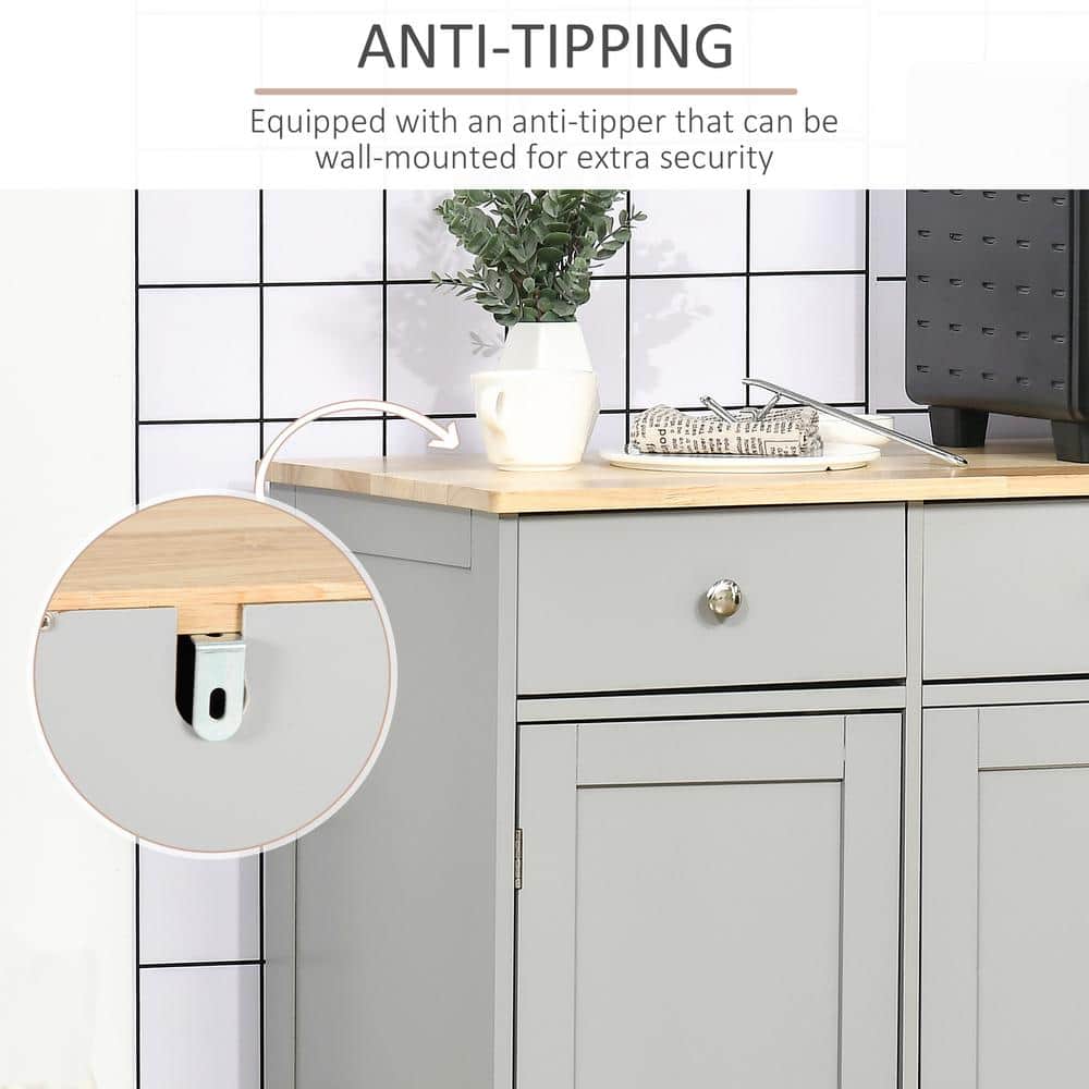 Gray Rubberwood Top Modern Sideboard Buffet with Adjustable Shelves