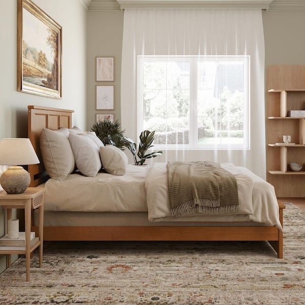 Madison Light Toffee Natural Bronze Solid Wood Frame Queen Low Profile Platform Bed with Matching Footboard