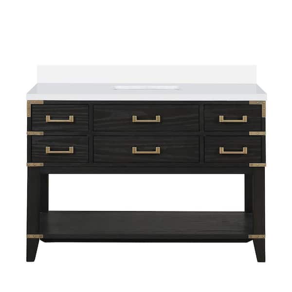 Irvington 48 in W x 22 in D Black Oak Single Bath Vanity with White Quartz Top