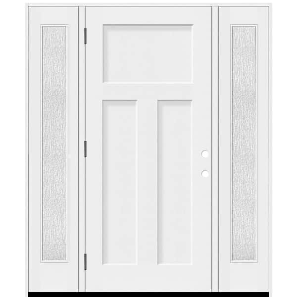 Steves & Sons Legacy 68 in. x 80 in. 3 Panel Craftsman RHOS Unfinished White Fiberglass Prehung Front Door w/Rain 14 in.SLs 6-9/16Jamb