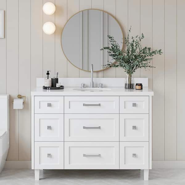 ARIEL Monroe 48 in. Single Sink Freestanding Bathroom Vanity in White with Pure White Quartz Top