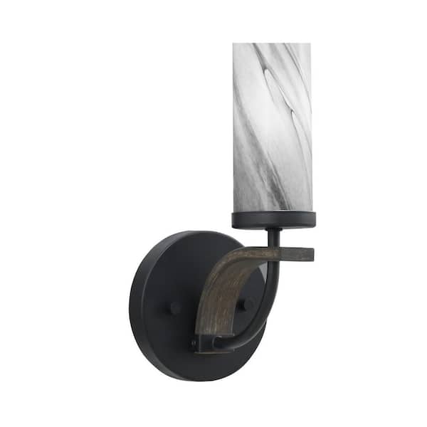 Unbranded Wensley 1-Light Matte Black and Painted Distressed Wood-look Metal Wall Sconce