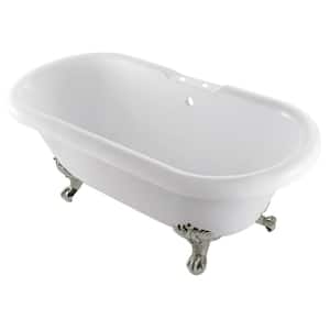Aqua Eden 67 in. Acrylic Clawfoot Bathtub in White/Brushed Nickel with 7 in. Faucet Drillings