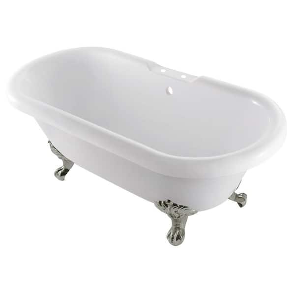 Kingston Brass Aqua Eden 67 in. Acrylic Clawfoot Bathtub in White/Brushed Nickel with 7 in. Faucet Drillings