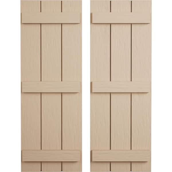 Ekena Millwork 16.5 in. x 72 in. Timberthane Polyurethane 3-Board Joined Board-n-Batten Rough Sawn Faux Wood Shutters Pair