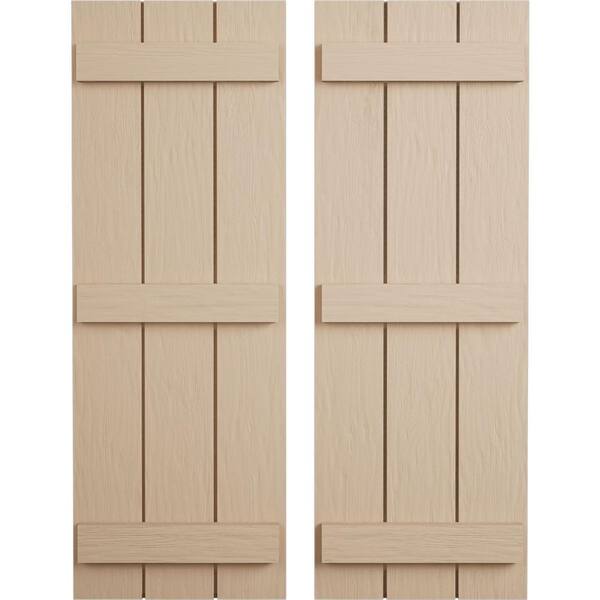 Ekena Millwork 16.5 in. x 78 in. Timberthane Polyurethane 3-Board Joined Board-n-Batten Rough Sawn Faux Wood Shutters Pair