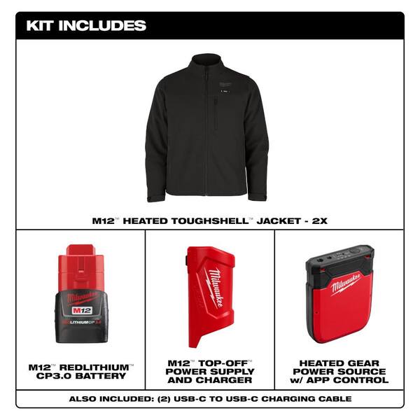 Milwaukee M12 Heated Toughshell fashion Jacket Kit Black 2XL