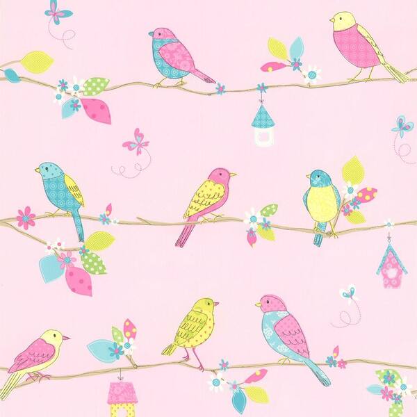 Brewster Social Birdie Pink Quilted Birds Wallpaper