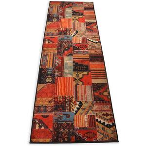 Antique Collection Series Patchwork Kilim Teracotta 26 in. x 2 ft