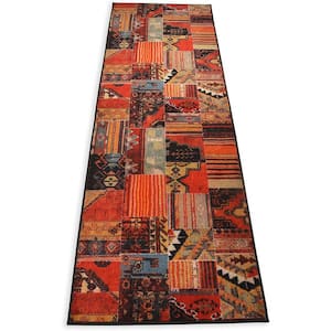 Antique Collection Series Patchwork Kilim Teracotta 35 in. x 19 ft. Your Choice Length Stair Runner