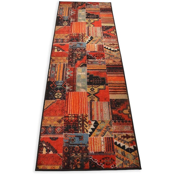Unbranded Antique Collection Series Patchwork Kilim Teracotta 35 in. x 19 ft. Your Choice Length Stair Runner