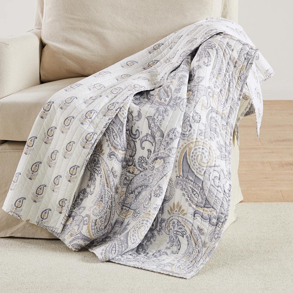 LEVTEX HOME Maribelle Charcoal Grey Paisley Cotton Throw Blanket