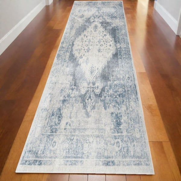 2 ft. x 10 ft. Blue Oriental Washable Area Rug Runner Rug