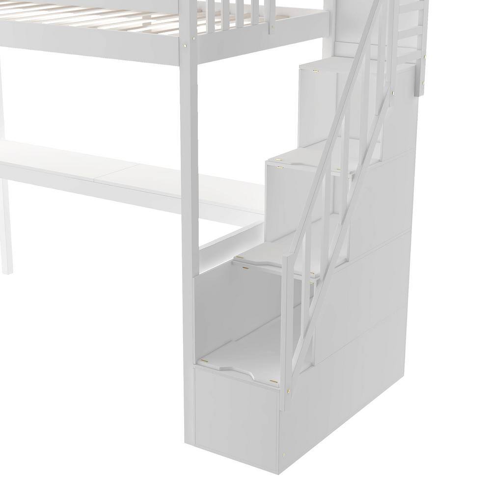 Harper & Bright Designs White Twin Size Wooden Loft Bed with Built in Desk and Staircase - 3