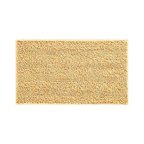 Laura Ashley Non-Slip Astor Chenille 20 in. x 34 in. Yellow Polyester Rectangle Bath Mat