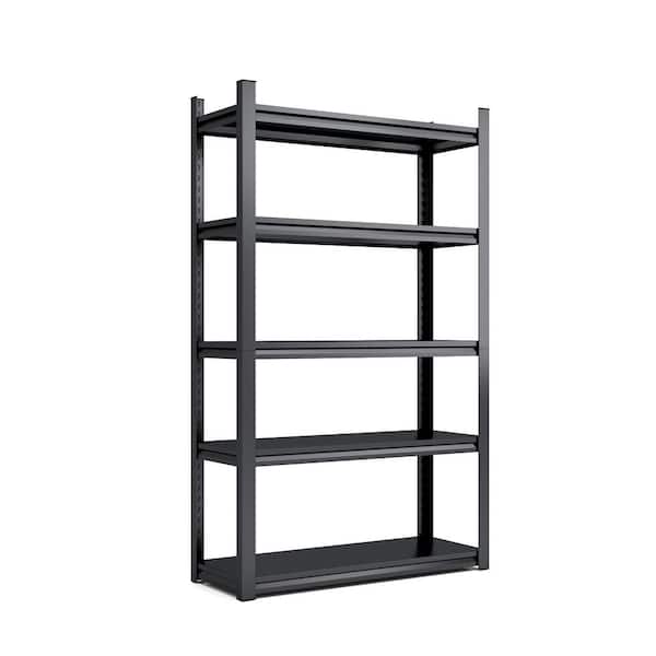 5-Tier Heavy Duty Storage Rack With Adjustable Height, Reinforced layer, Metal Garage Shelving - 48 x 24 x 72 Black
