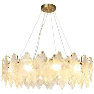 39 in. 12-Light Gold Maple Leaf Crystal Chandelier, Modern Luxury Crystal Pendant Light for Living Room, Bulbs Included