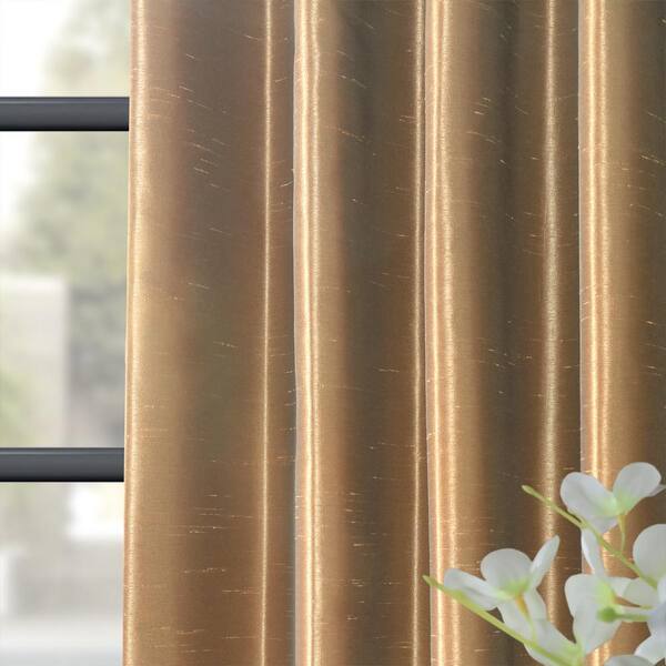 Exclusive Fabrics & Furnishings Flax Gold Textured Faux Dupioni Silk  Blackout Curtain - 50 in. W x 96 in. L Rod Pocket with Back Tab Single  Window Panel PDCH-KBS8BO-96 - The Home Depot