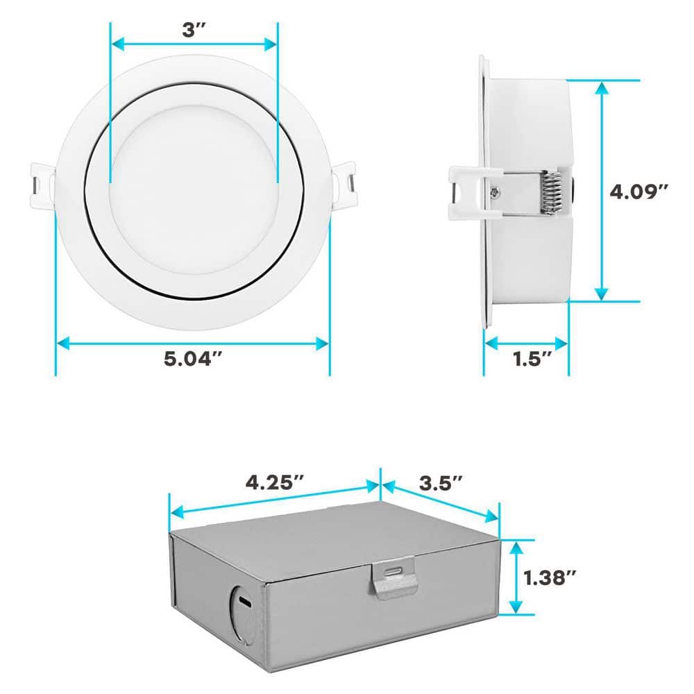 White 4'' Dimmable LED Canless Recessed Lighting Kit with Adjustable Color Temperature