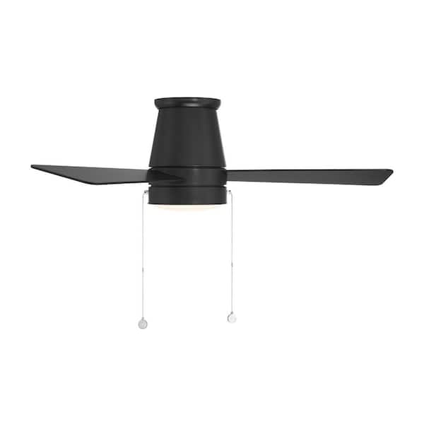 Hug 44 in. Indoor/Outdoor Matte Black 3-Blade Pull Chain Ceiling Fan Selectable CCT Integrated LED