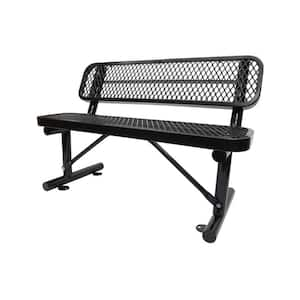 48 in. Metal Outdoor Bench with Backrest in Black